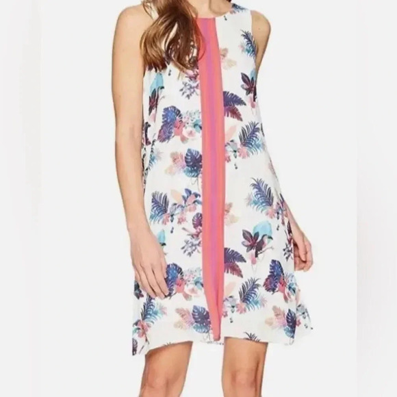 Hatley Multicolor Floral Midi Shift Dress XS Sleeveless Birds Tropical Novelty - Picture 1 of 16